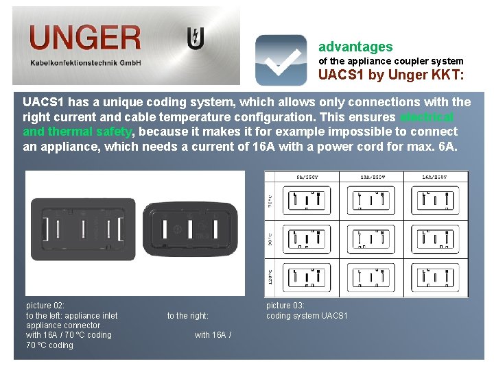advantages of the appliance coupler system UACS 1 by Unger KKT: UACS 1 has