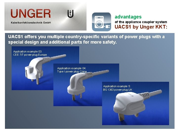 advantages of the appliance coupler system UACS 1 by Unger KKT: UACS 1 offers