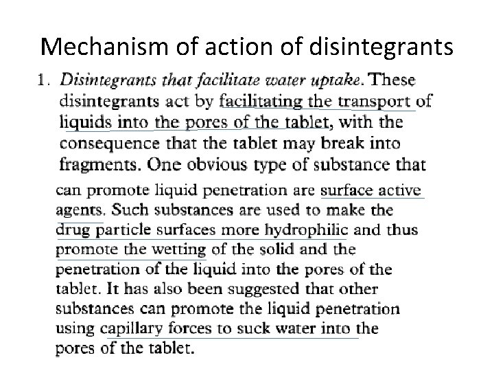 Mechanism of action of disintegrants 