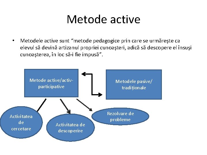 Metode active • Metodele active sunt “metode pedagogice prin care se urmăreşte ca elevul