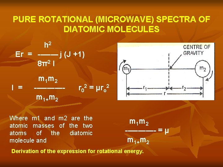 PURE ROTATIONAL (MICROWAVE) SPECTRA OF DIATOMIC MOLECULES h 2 Er = ---- j (J
