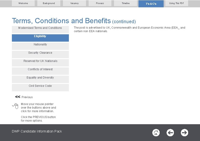 Welcome Background Vacancy Process Timeline T’s & C’s Using This PDF Terms, Conditions and