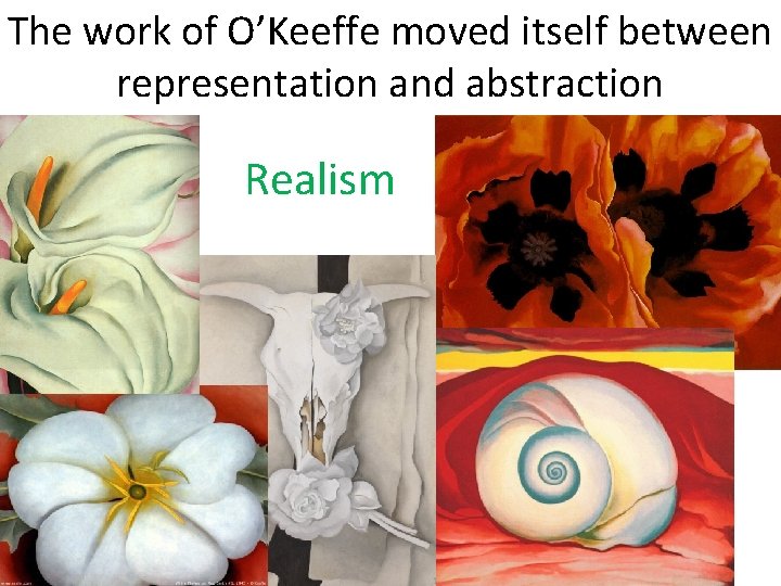 The work of O’Keeffe moved itself between representation and abstraction Realism 