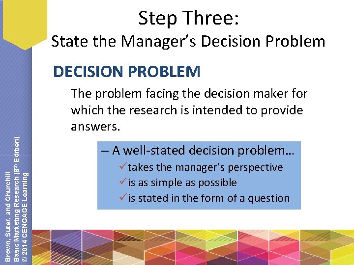 Step Three: State the Manager’s Decision Problem DECISION PROBLEM Brown, Suter, and Churchill Basic