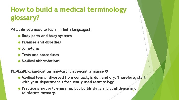 How to build a medical terminology glossary? What do you need to learn in