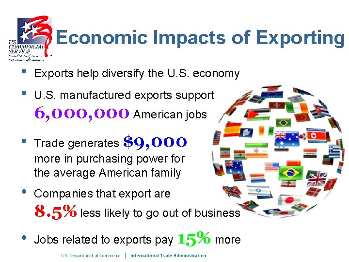 Economic Impacts of Exporting • • Exports help diversify the U. S. economy •