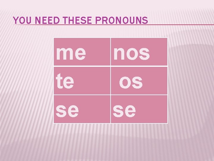YOU NEED THESE PRONOUNS me te se nos os se 