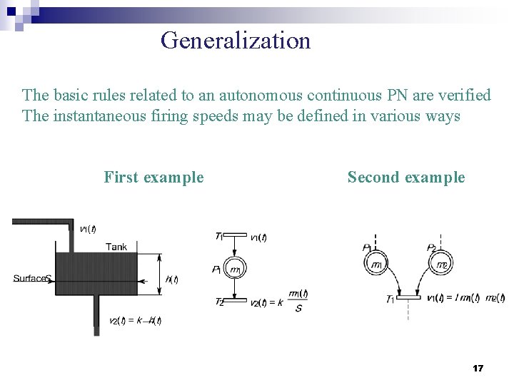 Generalization The basic rules related to an autonomous continuous PN are verified The instantaneous