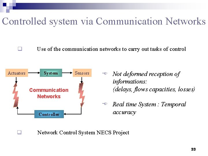 Controlled system via Communication Networks q Use of the communication networks to carry out