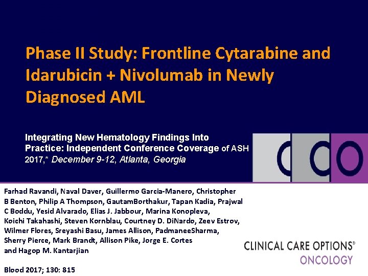 Phase II Study: Frontline Cytarabine and Idarubicin + Nivolumab in Newly Diagnosed AML Integrating