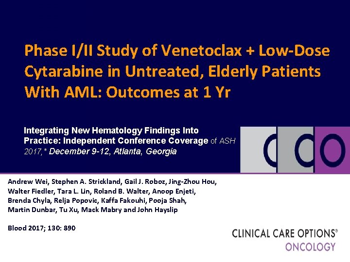 Phase I/II Study of Venetoclax + Low-Dose Cytarabine in Untreated, Elderly Patients With AML: