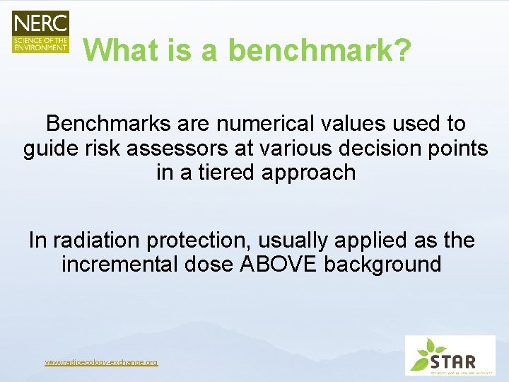 What is a benchmark? Benchmarks are numerical values used to guide risk assessors at