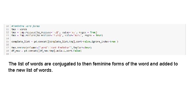 The list of words are conjugated to then feminine forms of the word and