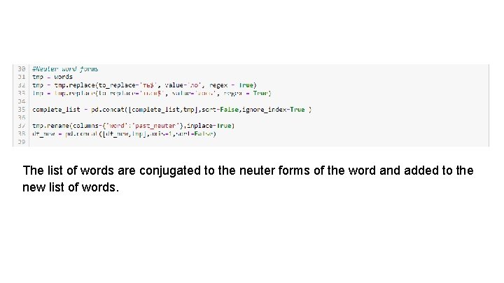 The list of words are conjugated to the neuter forms of the word and