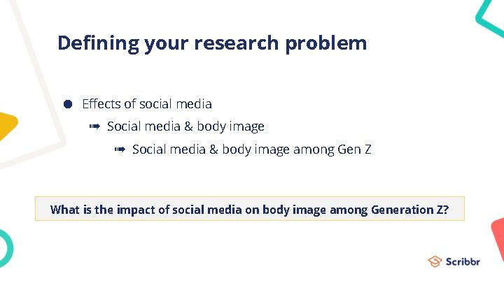 Defining your research problem ● Effects of social media ➠ Social media & body