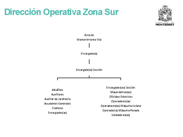 Dirección Operativa Zona Sur Área de Mantenimiento Vial Encargado(a) Sección Albañiles Auxiliar de Jardinería