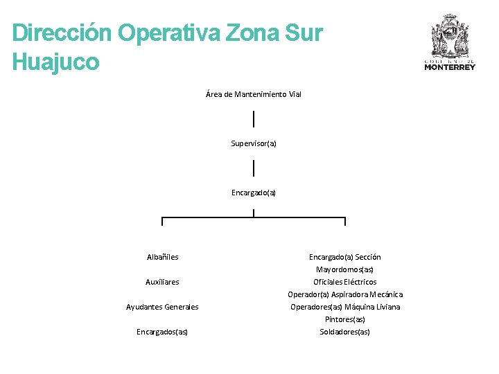 Dirección Operativa Zona Sur Huajuco Área de Mantenimiento Vial Supervisor(a) Encargado(a) Albañiles Encargado(a) Sección
