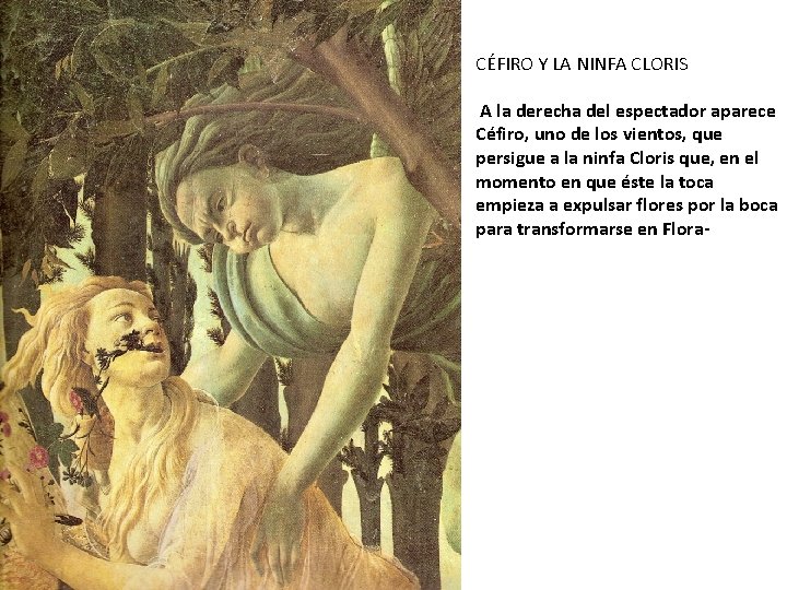 CÉFIRO Y LA NINFA CLORIS A la derecha del espectador aparece Céfiro, uno de