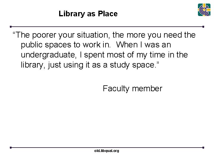  Library as Place “The poorer your situation, the more you need the public