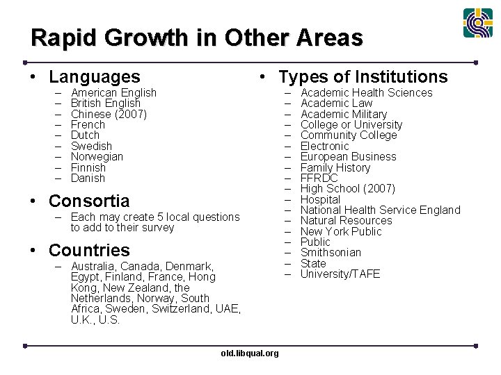 Rapid Growth in Other Areas • Languages – – – – – • Types
