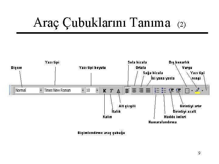 Araç Çubuklarını Tanıma (2) 9 