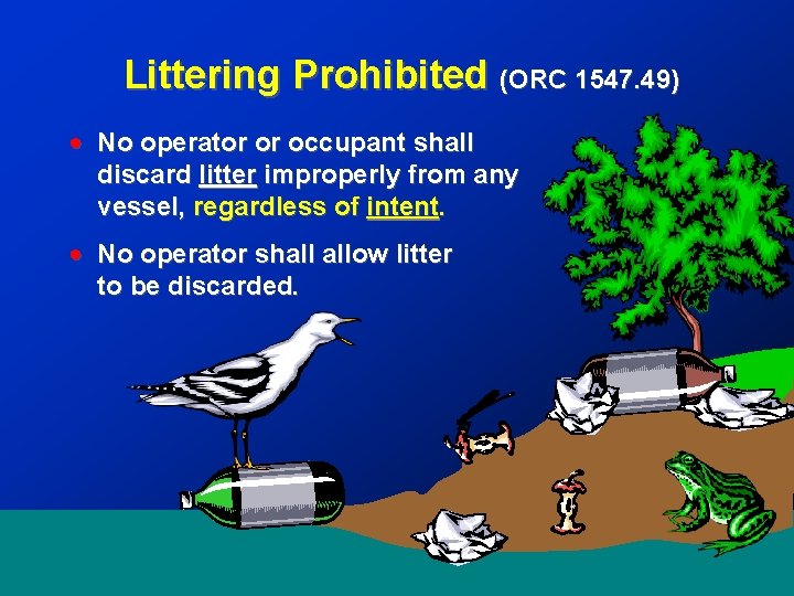 Littering Prohibited (ORC 1547. 49) ! No operator or occupant shall discard litter improperly