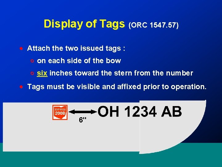 Display of Tags (ORC 1547. 57) ! Attach the two issued tags : #