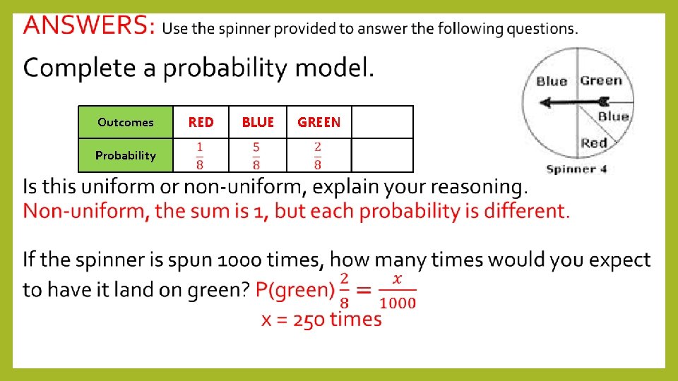 Outcomes Probability RED BLUE GREEN 