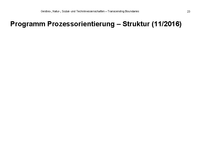 Geistes-, Natur-, Sozial- und Technikwissenschaften – Transcending Boundaries Programm Prozessorientierung – Struktur (11/2016) 23