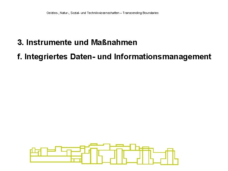 Geistes-, Natur-, Sozial- und Technikwissenschaften – Transcending Boundaries 3. Instrumente und Maßnahmen f. Integriertes