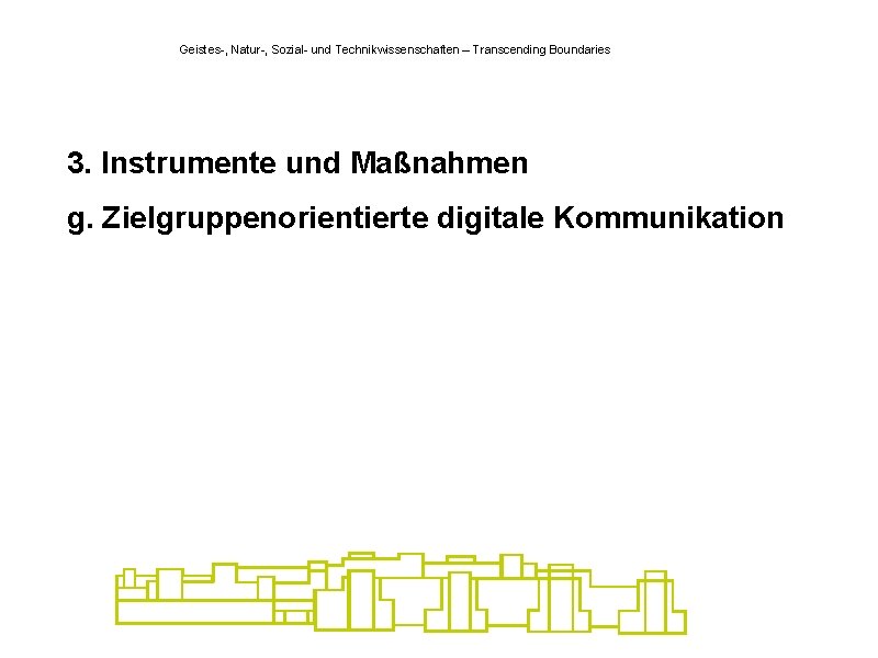 Geistes-, Natur-, Sozial- und Technikwissenschaften – Transcending Boundaries 3. Instrumente und Maßnahmen g. Zielgruppenorientierte
