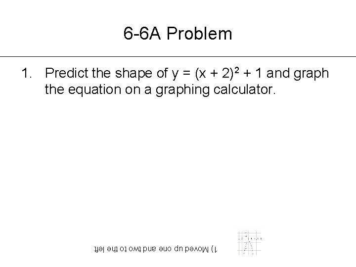 6 -6 A Problem 1. Predict the shape of y = (x + 2)2