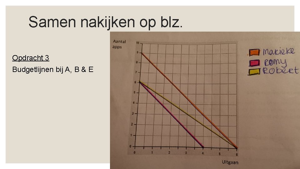 Samen nakijken op blz. Opdracht 3 Budgetlijnen bij A, B & E 