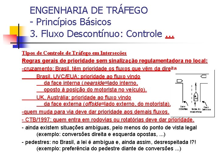 ENGENHARIA DE TRÁFEGO - Princípios Básicos 3. Fluxo Descontínuo: Controle. . . Tipos de