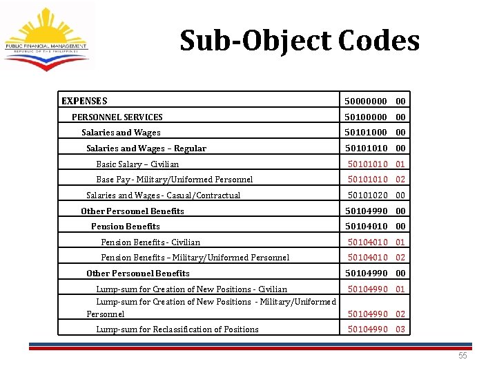 Sub-Object Codes EXPENSES 50000000 00 PERSONNEL SERVICES 50100000 00 Salaries and Wages 50101000 00 Sub-Object Codes EXPENSES 50000000 00 PERSONNEL SERVICES 50100000 00 Salaries and Wages 50101000 00