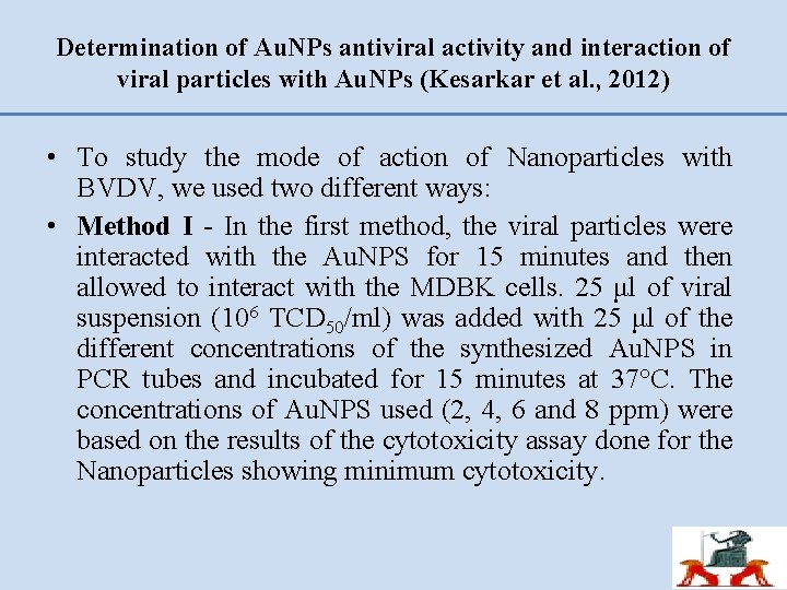 Determination of Au. NPs antiviral activity and interaction of viral particles with Au. NPs Determination of Au. NPs antiviral activity and interaction of viral particles with Au. NPs