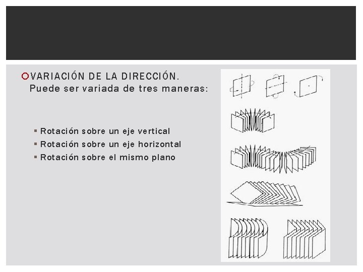  VARIACIÓN DE LA DIRECCIÓN. Puede ser variada de tres maneras: § Rotación sobre