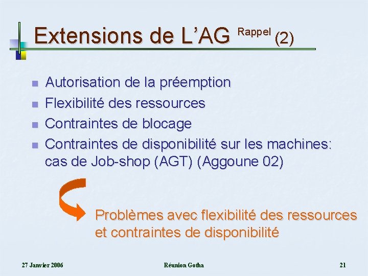 Extensions de L’AG n n Rappel (2) Autorisation de la préemption Flexibilité des ressources