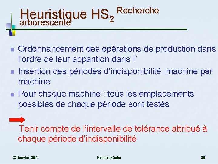 Heuristique HS 2 arborescente n n n Recherche Ordonnancement des opérations de production dans