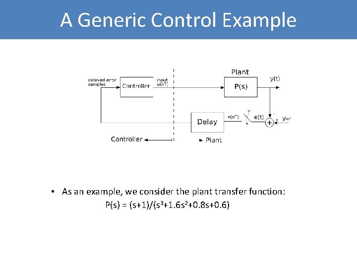 A Generic Control Example • As an example, we consider the plant transfer function:
