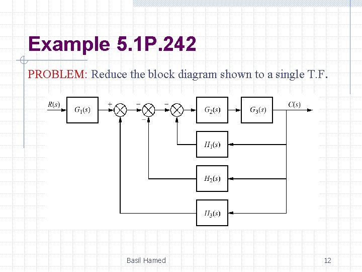 Example 5. 1 P. 242 PROBLEM: Reduce the block diagram shown to a single Example 5. 1 P. 242 PROBLEM: Reduce the block diagram shown to a single
