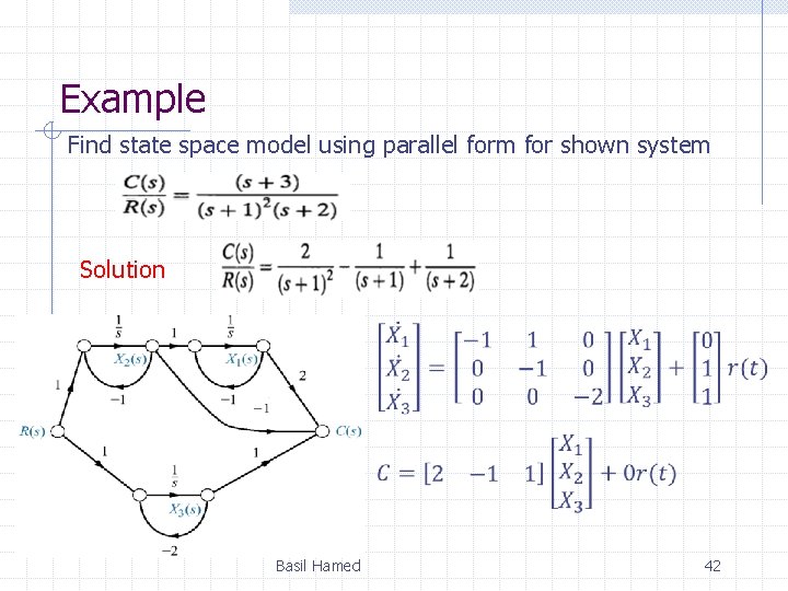 Example Find state space model using parallel form for shown system Solution Basil Hamed Example Find state space model using parallel form for shown system Solution Basil Hamed