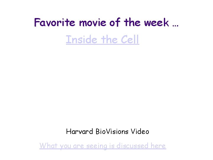 Favorite movie of the week … Inside the Cell Harvard Bio. Visions Video What