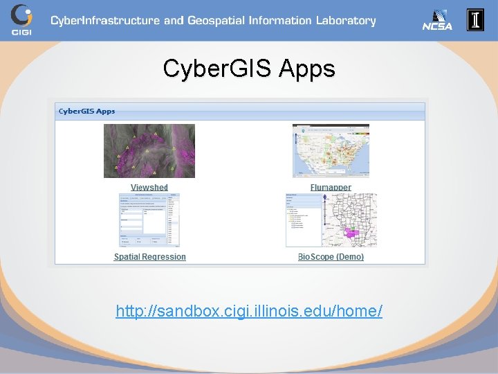 Cyber. GIS Apps http: //sandbox. cigi. illinois. edu/home/ 