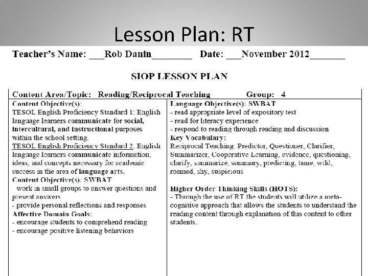 Lesson Plan: RT 