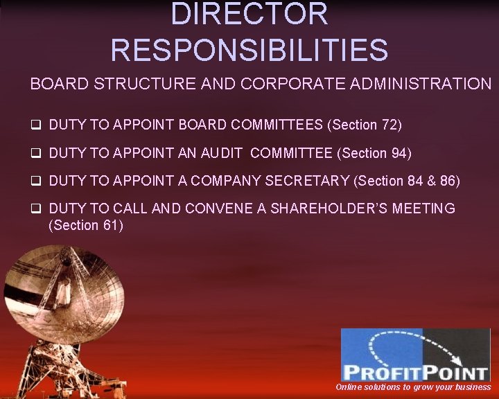 DIRECTOR RESPONSIBILITIES BOARD STRUCTURE AND CORPORATE ADMINISTRATION q DUTY TO APPOINT BOARD COMMITTEES (Section
