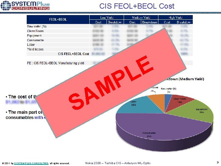 CIS FEOL+BEOL Cost E L P M A S © 2011 by SYSTEM PLUS