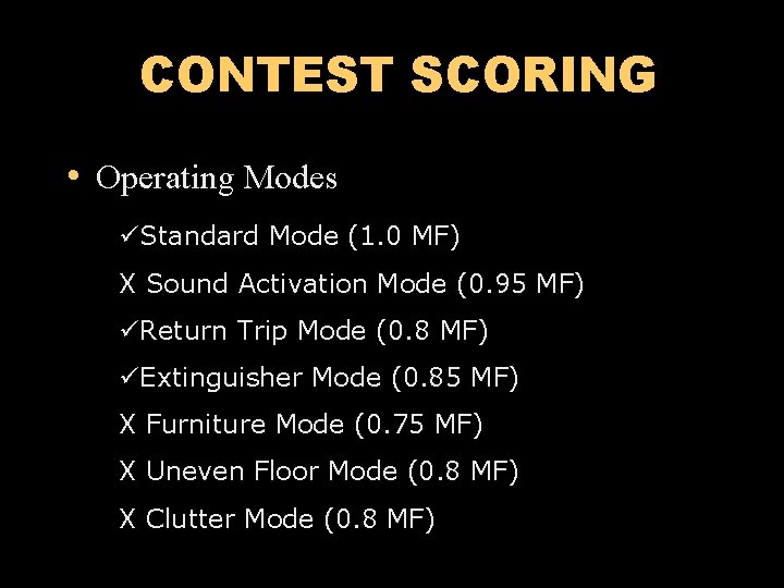 CONTEST SCORING • Operating Modes üStandard Mode (1. 0 MF) X Sound Activation Mode