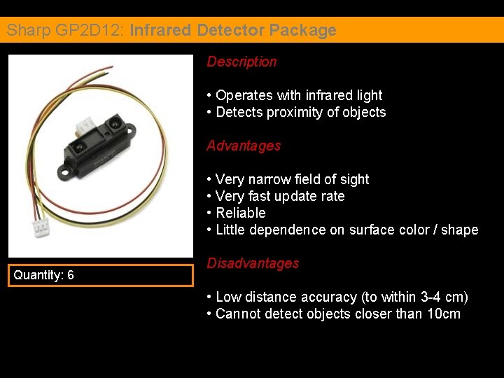 Sharp GP 2 D 12: Infrared Detector Package Description • Operates with infrared light