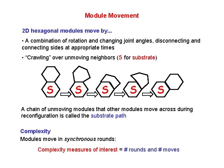 Module Movement 2 D hexagonal modules move by. . . • A combination of